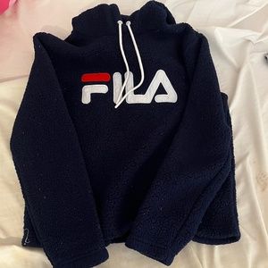 blue Sherpa fur FILA sweater hoodie sweatshirt small